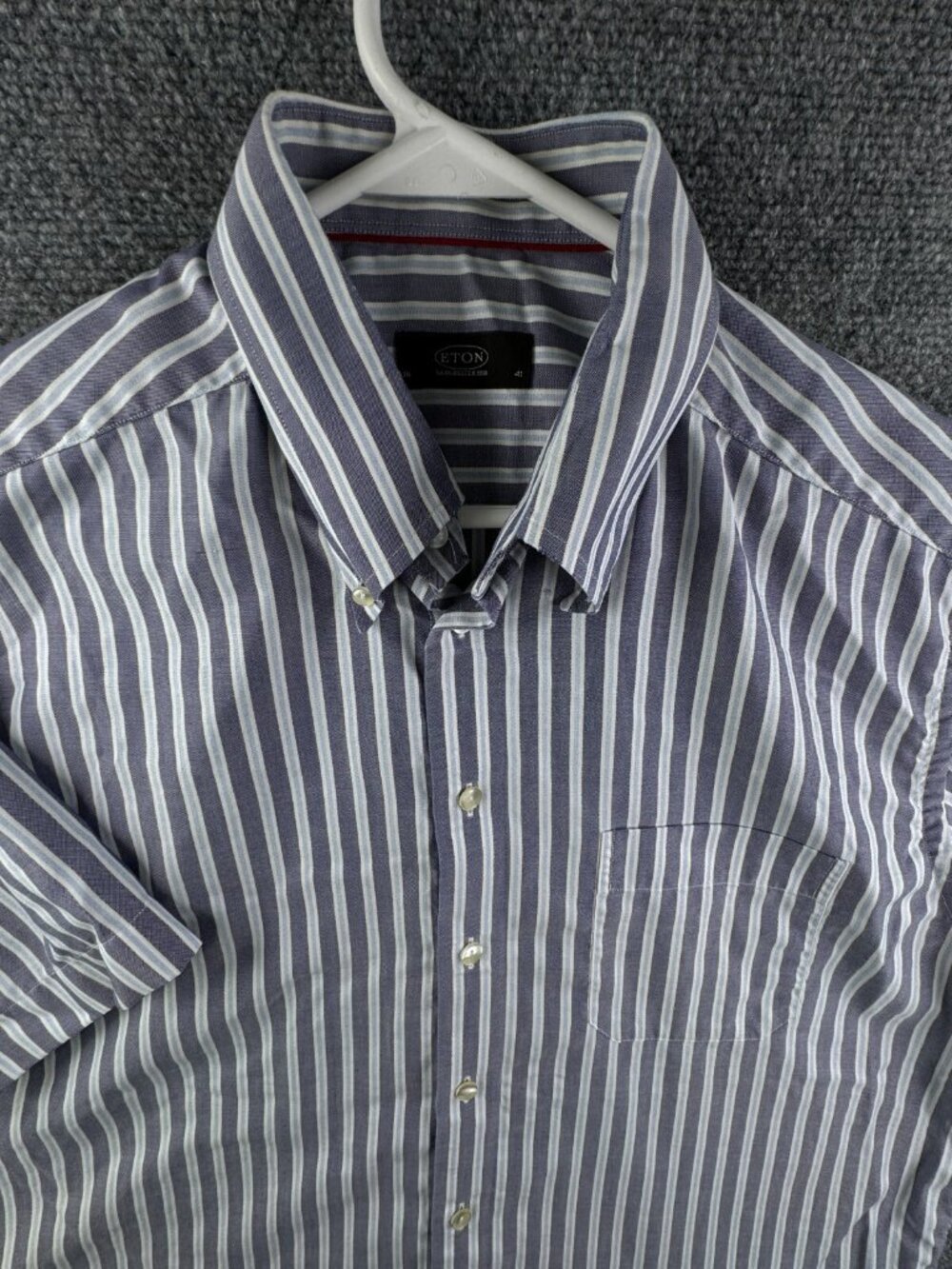 Eton Ganghester Striped Blue Button Up Shirt Men Cotton Short Sleeve 16 (41)